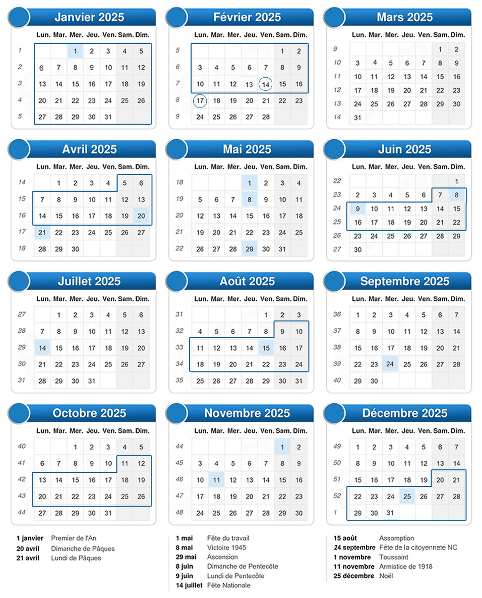 calendrier 2025