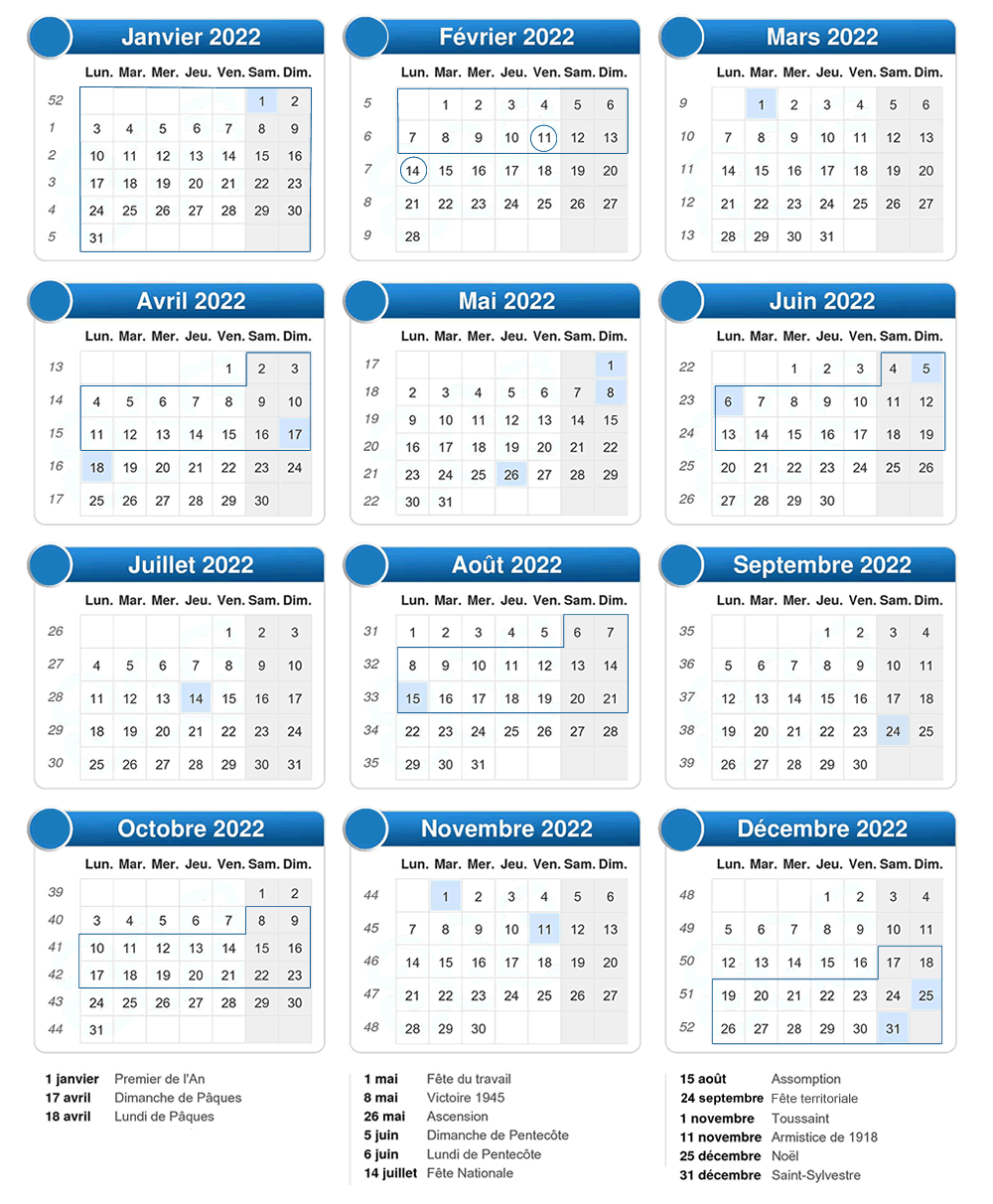 calendrier 2022