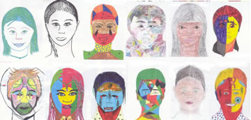 Autoportraits de 12 élèves de la classe PAC du collège de Rivière Salée 